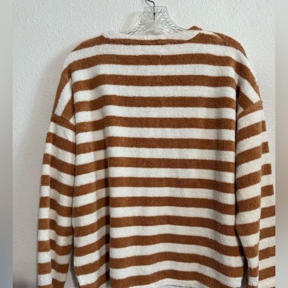 Madewell MWL Loop Terry Notched Sweatshirt Tan and White Women’s - Picture 4 of 5